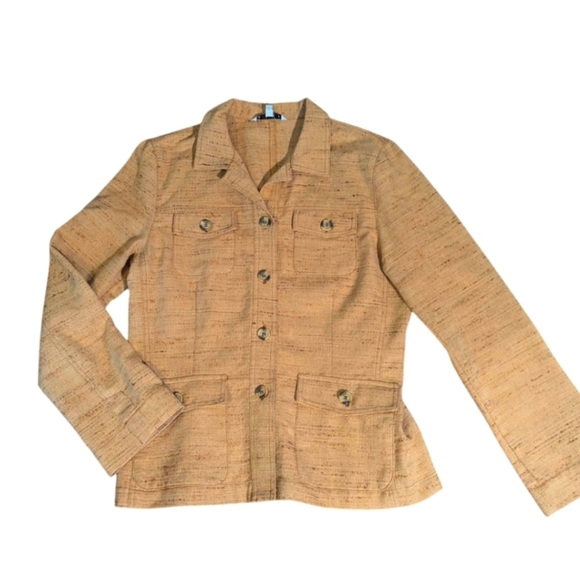 CAbi Nubby Tan Utility Jacket with Collared Neckline and Structured Fit Sz 10 - Picture 4 of 7